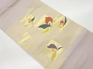 色紙に草花模様織出し名古屋帯